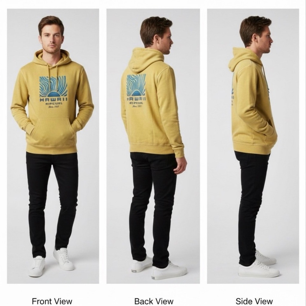 Rip Curl Mustard Hoodie with Blue Graphic